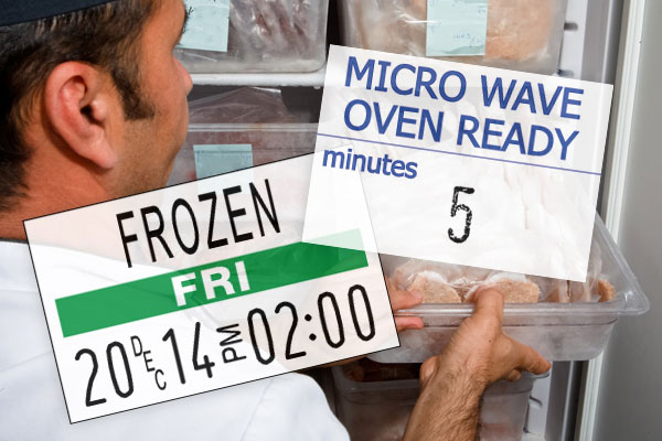 Food labels being used in restaurant storeroom