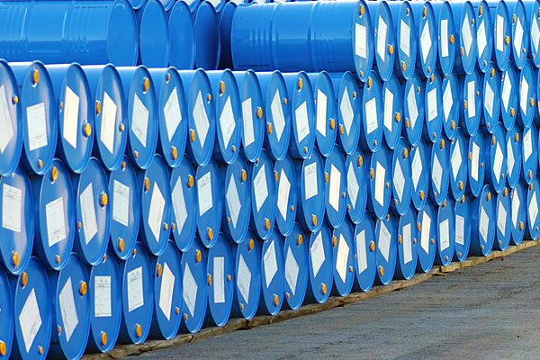 Rows of blue barrels