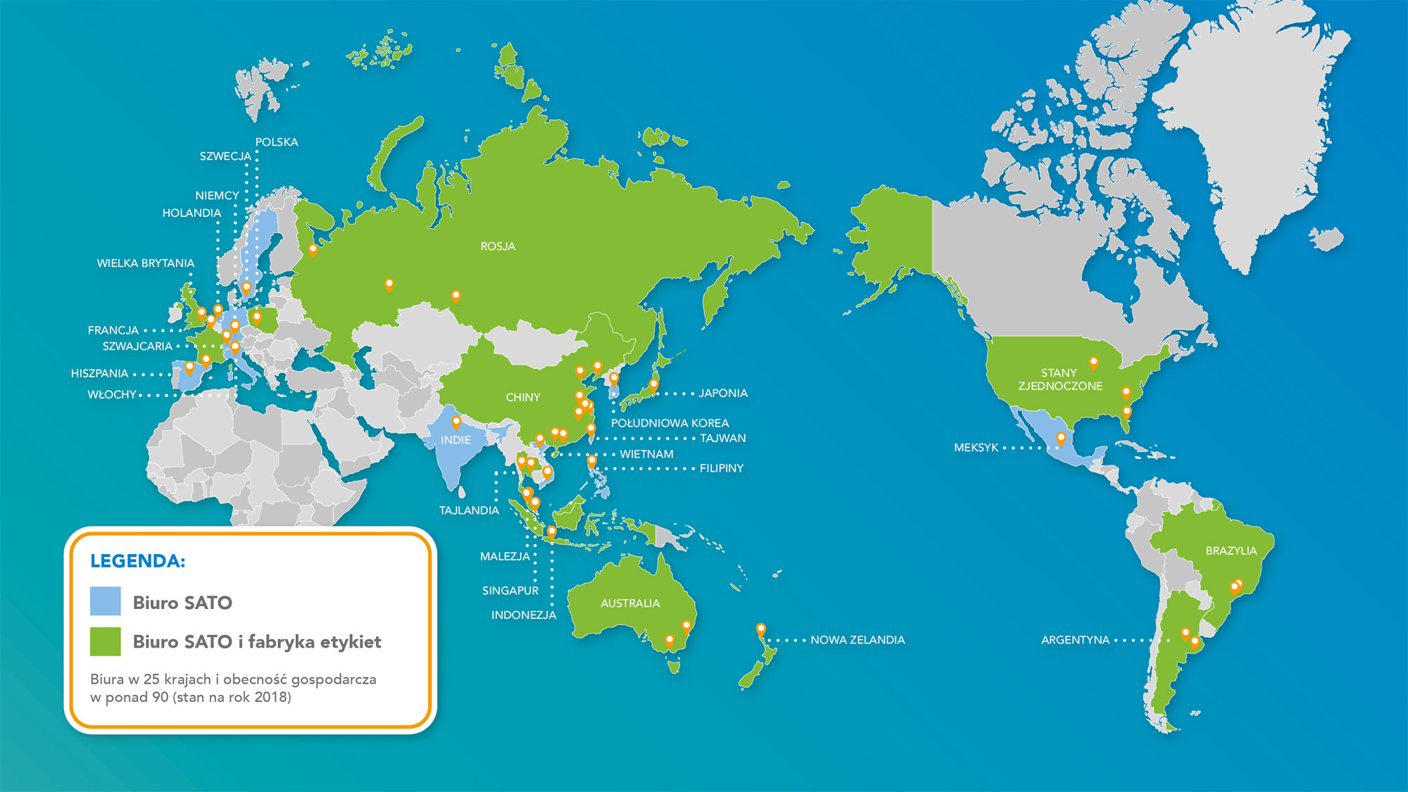Mapa globalnej sieci Grupy SATO