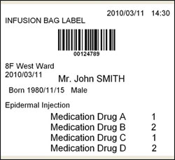 Etiqueta de una bolsa de infusión