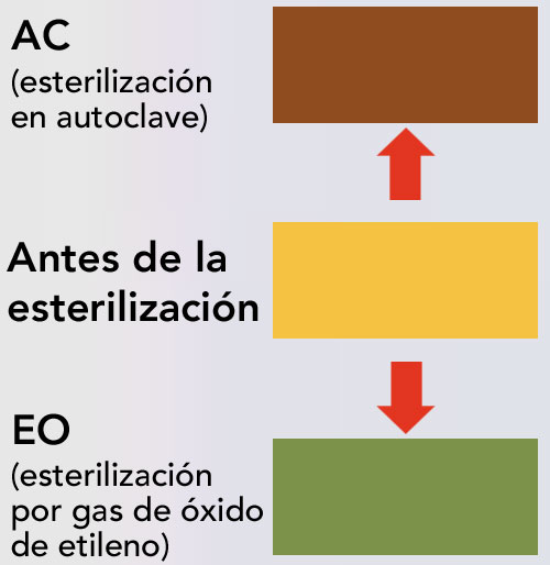 Etiqueta que muestra información previa y posterior a la esterilización