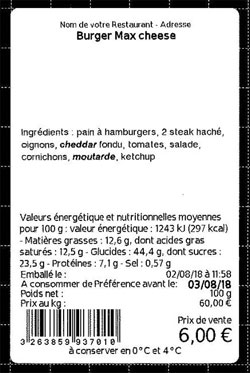 Étiquette d'aliment affichant les ingrédients