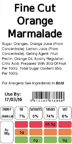 Food label listing ingredients