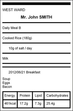 Label for patient meal choice