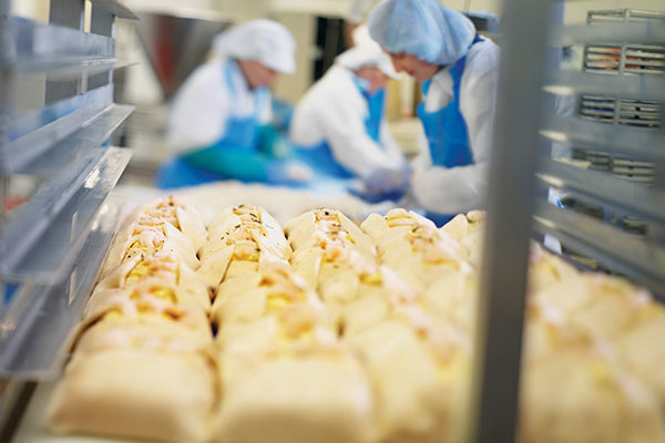 Baked goods being produced