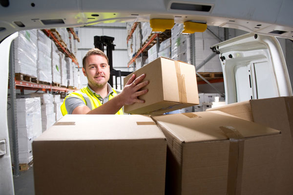 Lorries at warehouse entrance