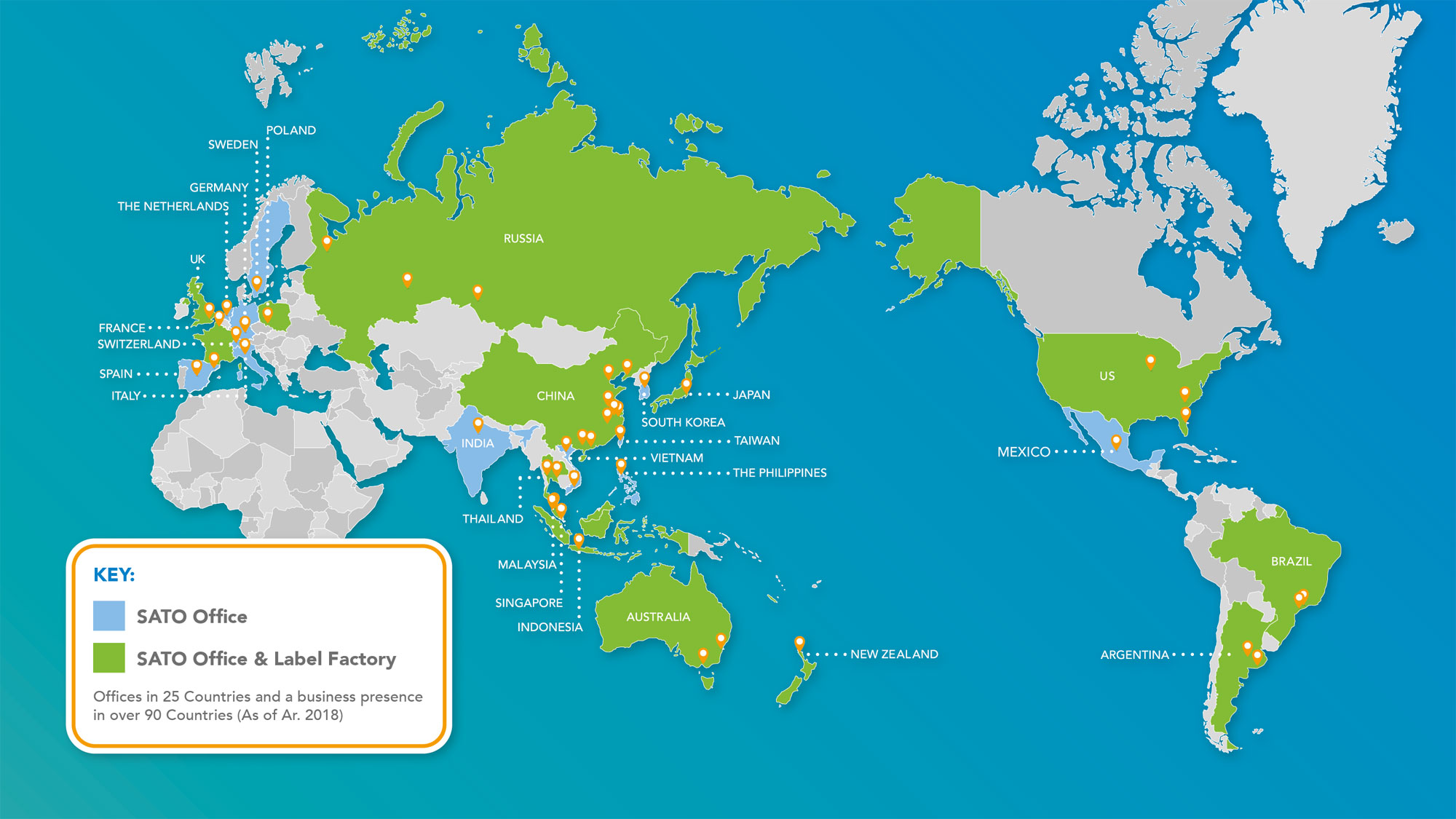 SATO Group Global Network world map
