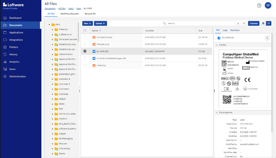 Captura de pantalla de Loftware NiceLabel