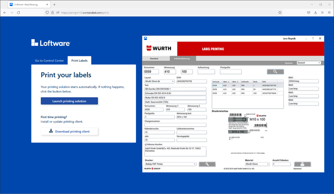 Captura de pantalla de Loftware NiceLabel