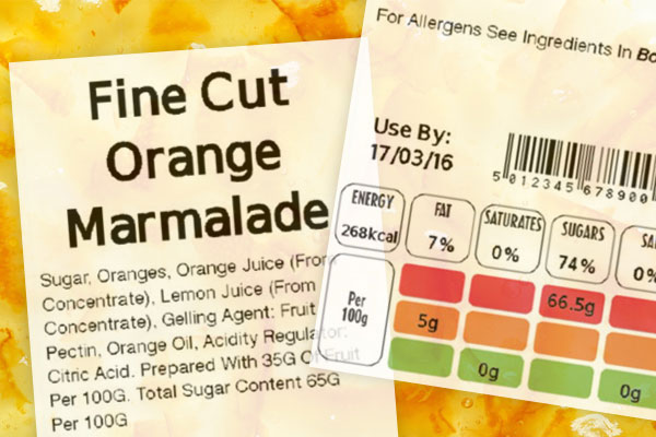 Etichetta per alimenti con ingredienti e informazioni nutrizionali
