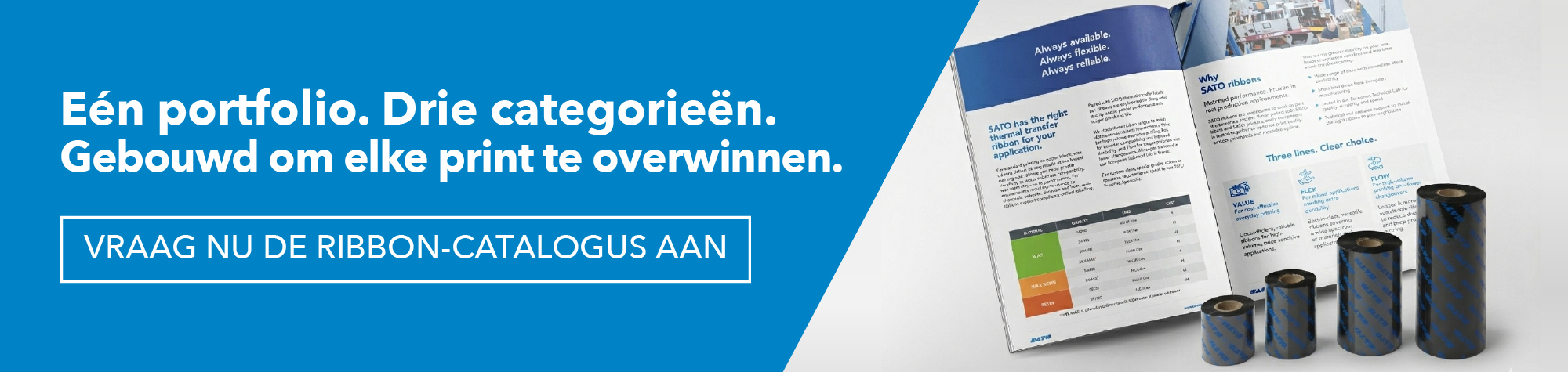 Eén portfolio. Drie categorieën. Gebouwd om elke print te overwinnen - HAAL NU JE RIBBON CATALOGUS